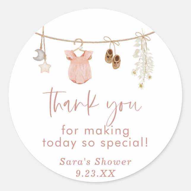 Baby shower fille | Stickers Boho Blush Rose Favou (Devant)