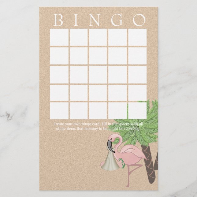 Baby shower Flamant rose Bingo Card (Devant)