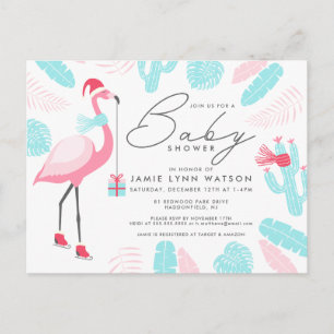Baby shower   Flamant rose du Père Noël Invitation