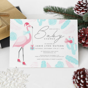 Baby shower   Flamant rose du Père Noël Invitation