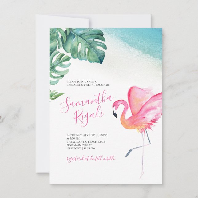 Baby shower Flamant rose Feuille tropical (Devant)