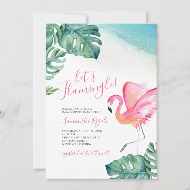 Baby shower Flamant rose Feuille tropical (Devant)