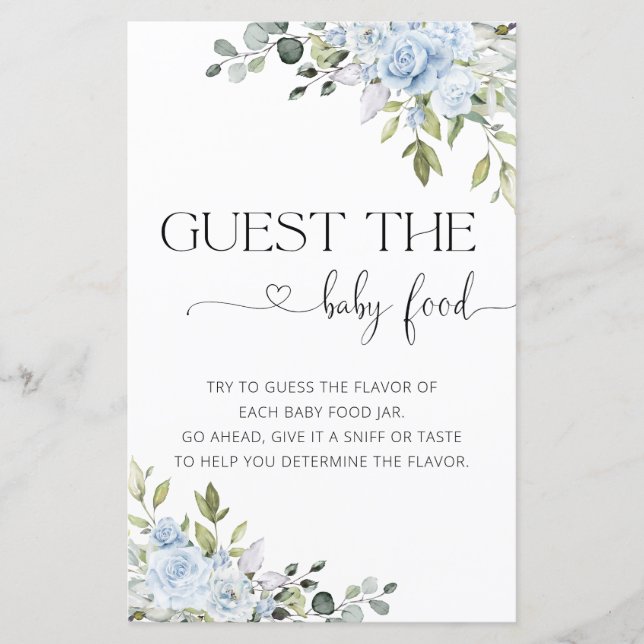 Baby-Shower Fleur Bleue - Jeu Devine la Nourriture (Devant)