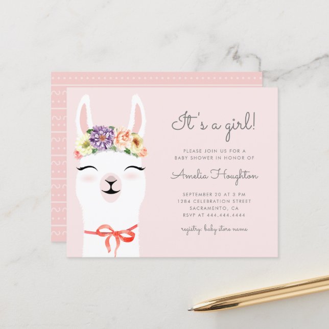 Baby shower Fleur Budget Couronne & Llama Girl (Devant/Arrière en situation)