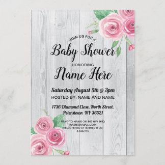 Baby shower Fleur Invitation Bois Floral Roses Ros