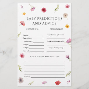 Baby shower fleur sauvage Baby Predictions Jeu