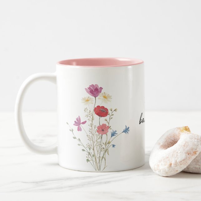 Baby shower fleur sauvage café Mug (Avec donut)