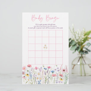 Baby shower Fleur sauvage de Pré Rose Jeu de Bingo