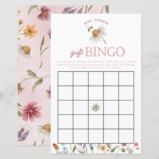 Baby shower fleur sauvage Jeu de Bingo (Devant / Derrière)