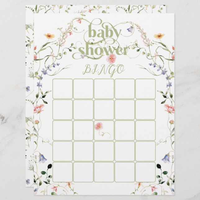 Baby shower fleur sauvage Jeu de Bingo (Devant / Derrière)