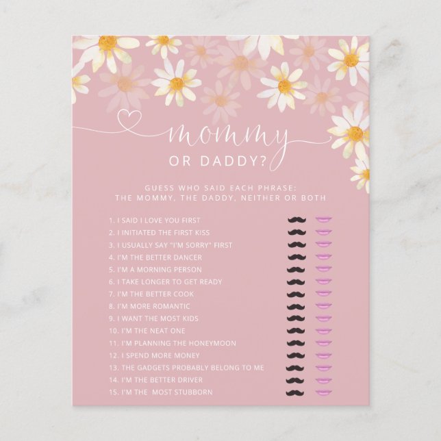 Baby shower fleur sauvage maman ou papa Jeu (Devant)