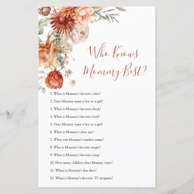 Baby shower Fleur sauvage Rustique Qui Connaît Mam (Devant)