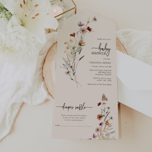 Baby shower fleur sauvage tout en un Invitation (Watercolor Boho Wildflower Baby Shower All In One Invite by Painted Paperie
)