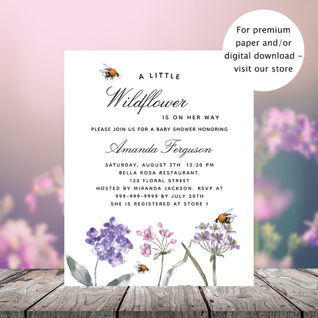 Baby shower fleur sauvage violet invitation budget (Créateur téléchargé)