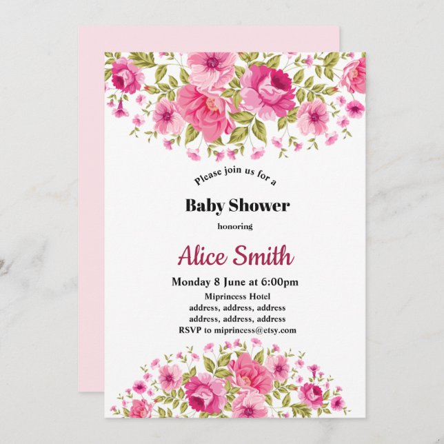 baby shower fleuri chic boho invitation (Devant / Derrière)