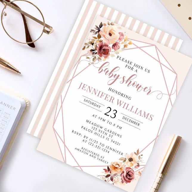 Baby shower fleuri en terre cuite crème invitation (Créateur téléchargé)
