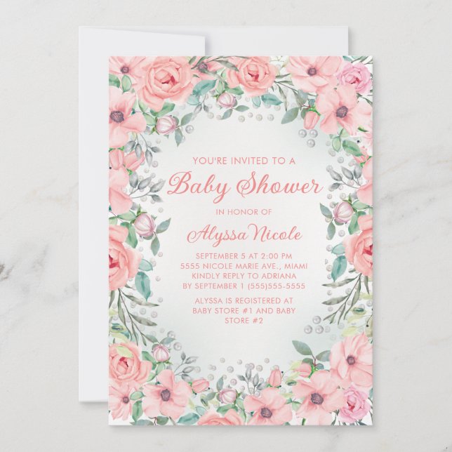 Baby Shower Fleurs de Rosier Aquarelle Rose (Devant)