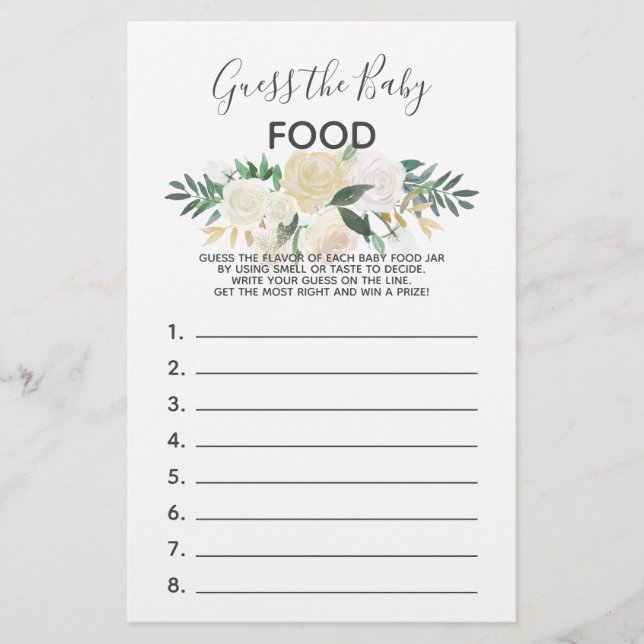 Baby shower Fleurs Jeu - Devinez la nourriture pou (Devant)
