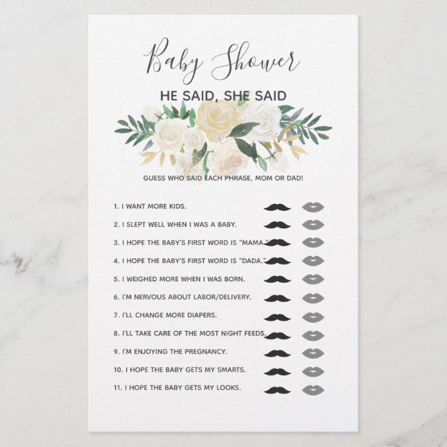 Baby shower Fleurs Jeu - Il A Dit Qu'Elle A Dit (Devant)