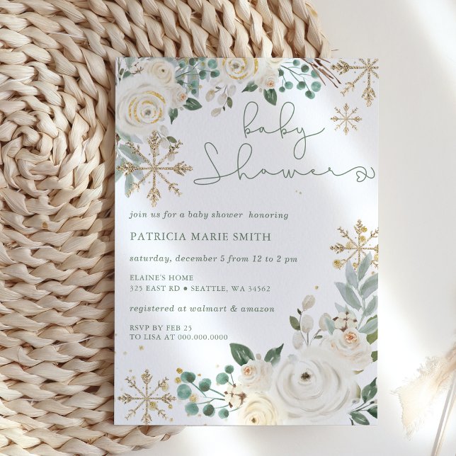 Baby Shower flocon de neige budget genre neutre (Christmas Winter Snowflake Floral baby shower Invitation)