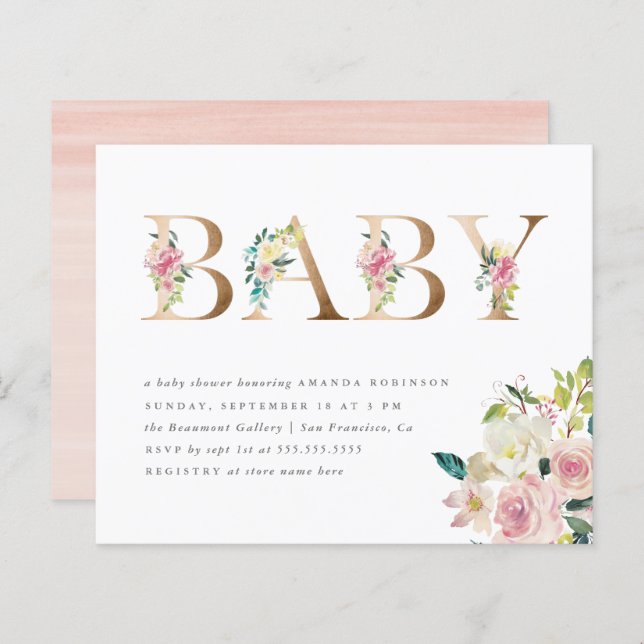 Baby Shower Floral Aquarelle Doré sur Budget Limit (Devant / Derrière)