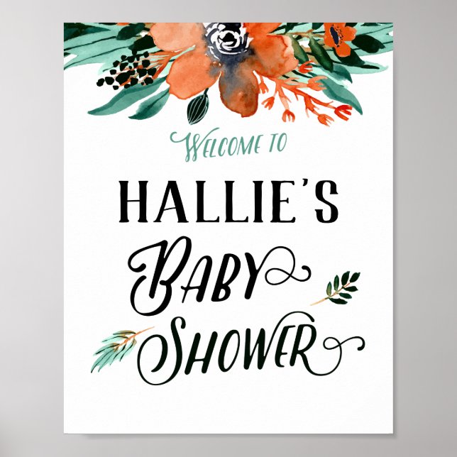 Baby shower floral automne Affiche de bienvenue (Devant)