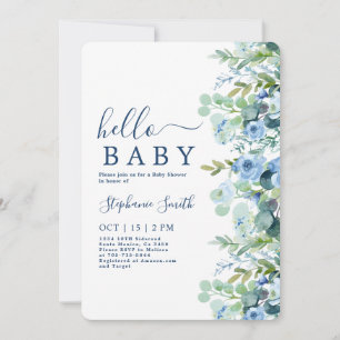 Baby shower Floral Bleu Boy Invitation