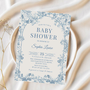 Baby shower Floral bleu Chinoiserie Invitation