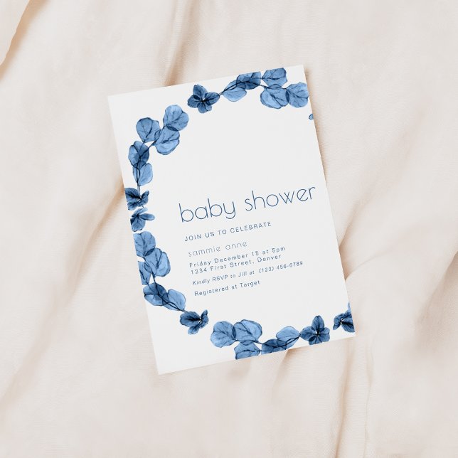 Baby shower floral bleu foncé simple Invitation (Créateur téléchargé)