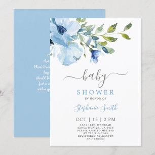 Baby shower Floral Bleu Invitation garçon