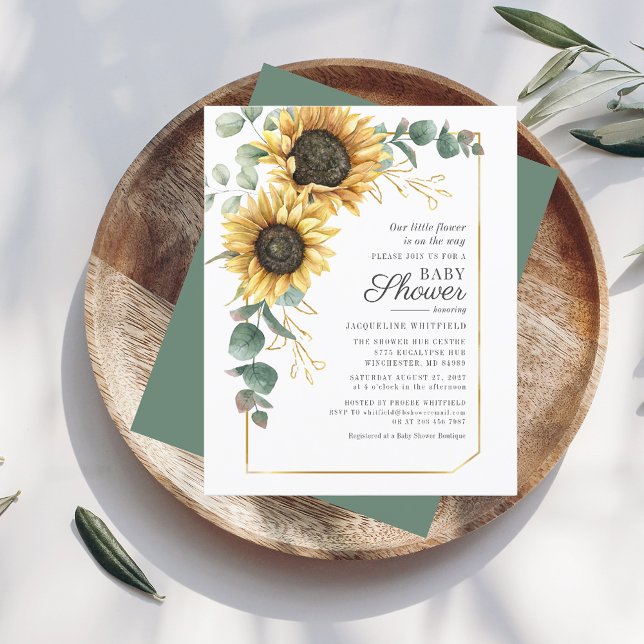 Baby shower floral Budget tournesol Eucalyptus  (Sunflower Eucalyptus Floral Baby Shower Invitation)