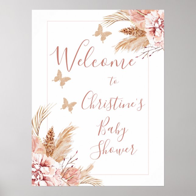 Baby shower Floral Butterfly Kisses Affiche de bie (Devant)
