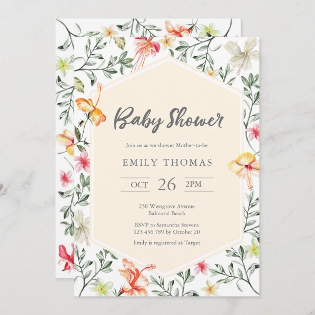Baby shower floral coloré Invitation - neutre (Devant / Derrière)