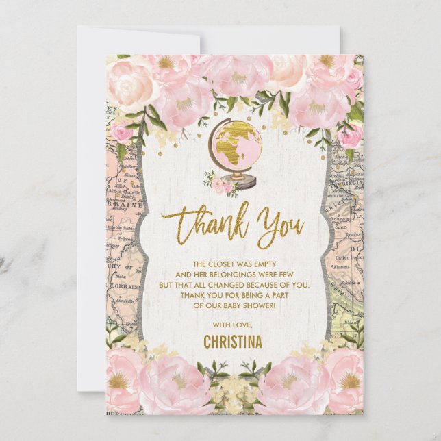 Baby shower floral de carte de voyage d'or rose (Devant)
