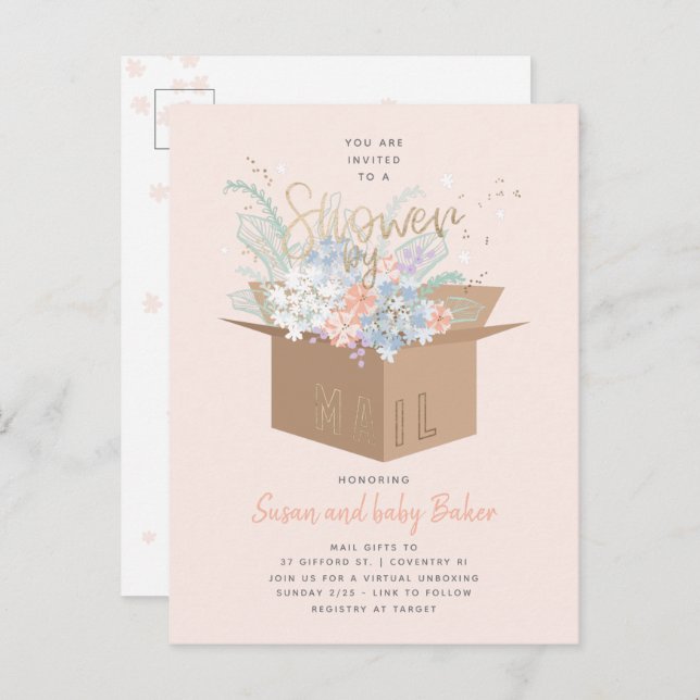 Baby shower floral délicat par courrier Invitation (Devant / Derrière)