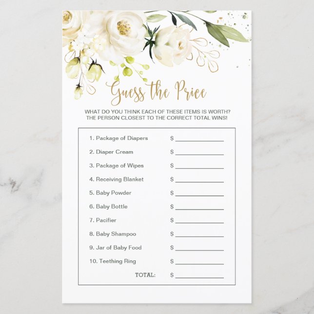Baby shower Floral devine le jeu du prix (Devant)