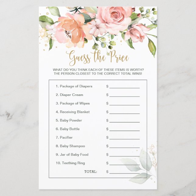 Baby shower Floral devine le jeu du prix (Devant)