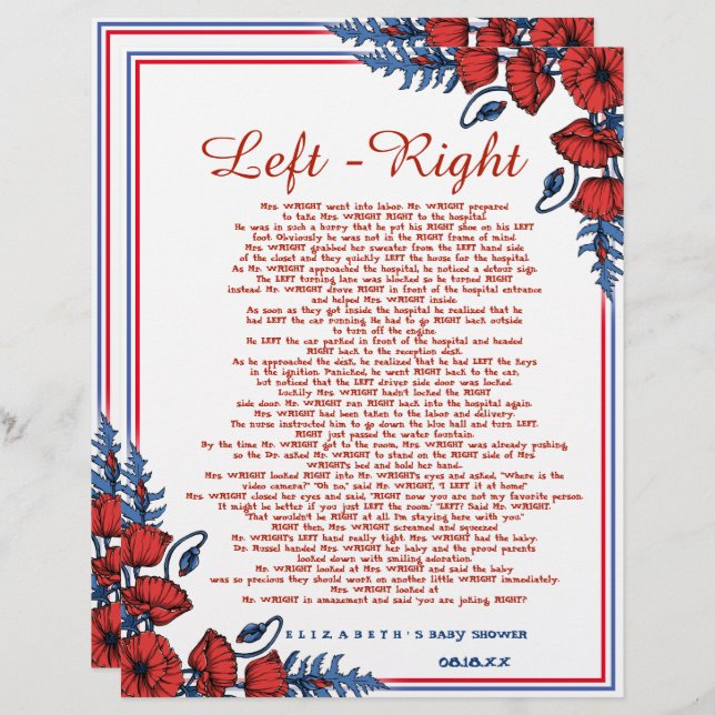 Baby shower floral du pavot gauche - droite (Devant / Derrière)