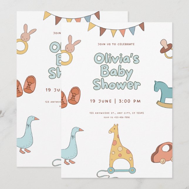 Baby Shower Floral Elegant Invitation Design (Devant / Derrière)