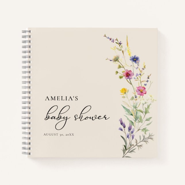 Baby shower Floral Fleur sauvage beige  Livre d'or (Devant)