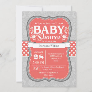 Baby shower Floral Gris de corail Invitation