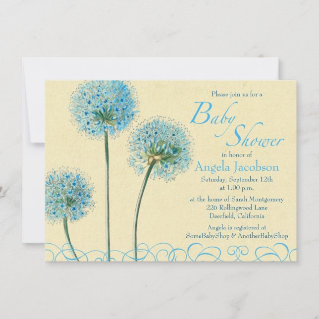 Baby shower Floral Jaune Bleu Invitation (Devant)