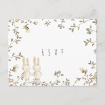baby shower floral lapin jumeaux rsvp carte postal