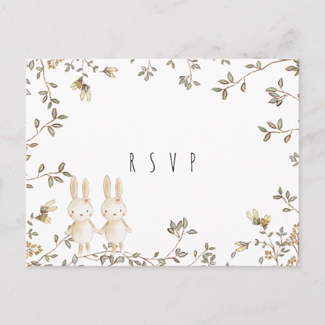 baby shower floral lapin jumeaux rsvp carte postal (Devant)