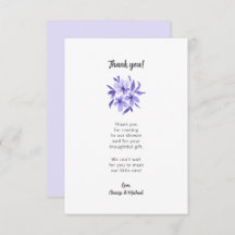 Baby shower floral lavande merci note