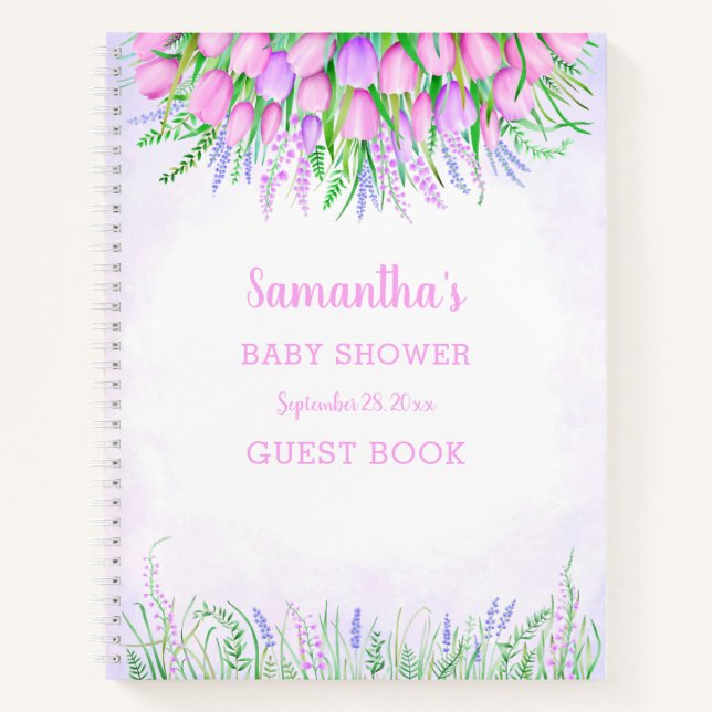 Baby shower Floral Lavender Pink Tulips Livre d'or (Devant)