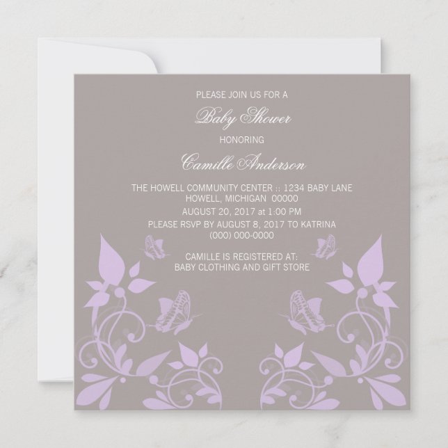 Baby shower floral Lilac  Invitation (Devant)