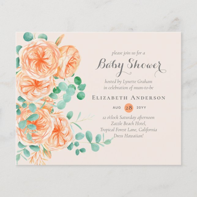Baby shower Floral Mint BUDGET Invitations (Devant)