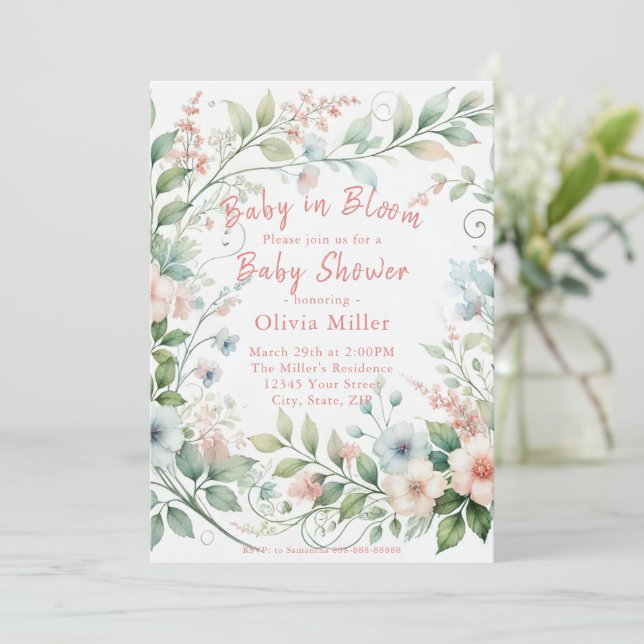 Baby shower floral Pastel Invitation pour filles (Debout devant)