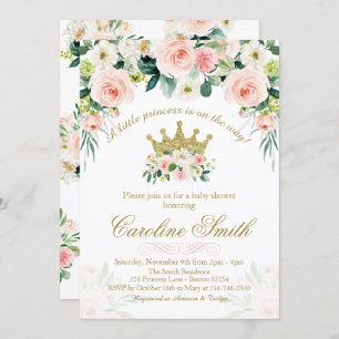 Baby shower Floral Princess Gold Crown Invitation